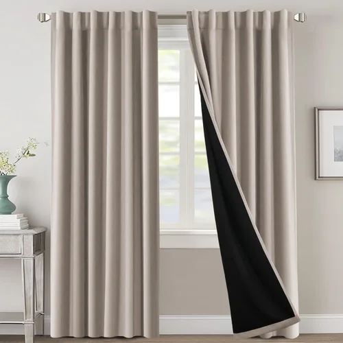 Miniatura 130 de H.VERSAILTEX Cortinas 100% opacas para dormitorio con forro negro, cortinas de oscurecimiento de habitación completa, con aislamiento térmico