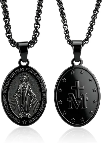 Miniatura 25 de Collar de patrón de santo, San Miguel/Virgen María/Rafael/Judá/Cristóbal/Benedicto/José/Patricio/Francisco/Florián/Tomás/Antonio, acero inoxidable
