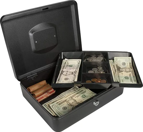 Miniatura 3 de SentrySafe Caja de ahorro de dinero negra con bandeja para efectivo y cerradura de llave, caja de seguridad portátil con asa de transporte, 0.21
