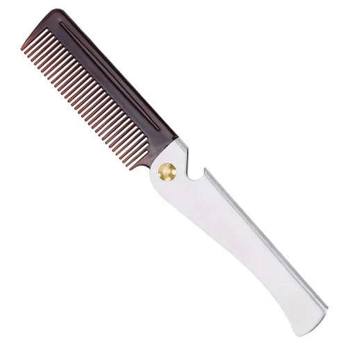 Peine plegable de acero inoxidable, peine de bolsillo para hombres y mujeres, plateado