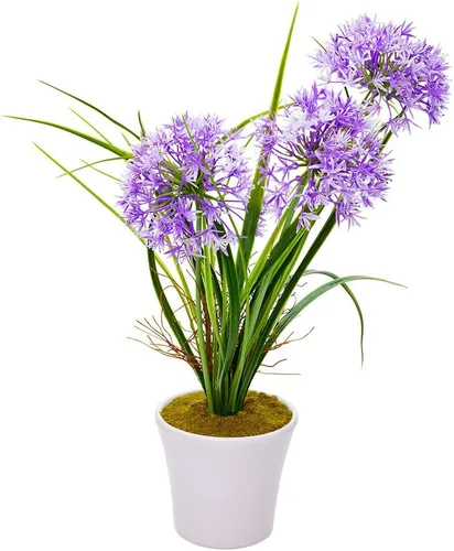 Miniatura 2 de Restaurantware Faux Fiore Violet Allium - Maceta blanca - Plantas de imitación - 14.6" - Caja de 1 unidad