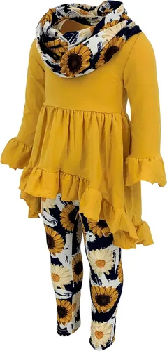 Miniatura 2 de Unique Baby Conjunto de 3 piezas con estampado de girasol y margaritas, Amarillo
