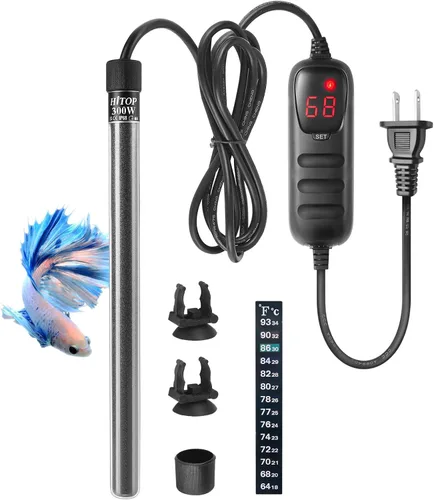 HITOP Calentador de acuario sumergible compacto - Calentador digital de 300 W para tanque de peces, tanque de tortuga 45-70 galones, agua salada y