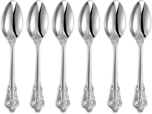 KEAWELL Lujoso juego de cucharas de espresso de 5.1 pulgadas, 6 piezas, mini cuchara de café, acero inoxidable 18/10, diseño magnífico con Plateado
