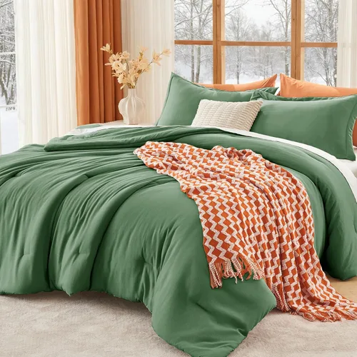 Miniatura 30 de MUXHOMO Juego de edredón beige tamaño individual/individual XL, ropa de cama alternativa ultrasuave para todas las estaciones. El juego de cama