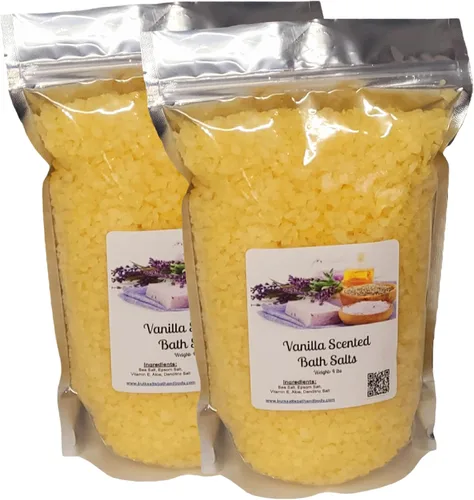 Sales de baño | (2) bolsas de 4 libras (128 onzas) | Aroma de vainilla | Sal de Epsom | Sal marina | Baño | Cuidado del cuerpo | Belleza |