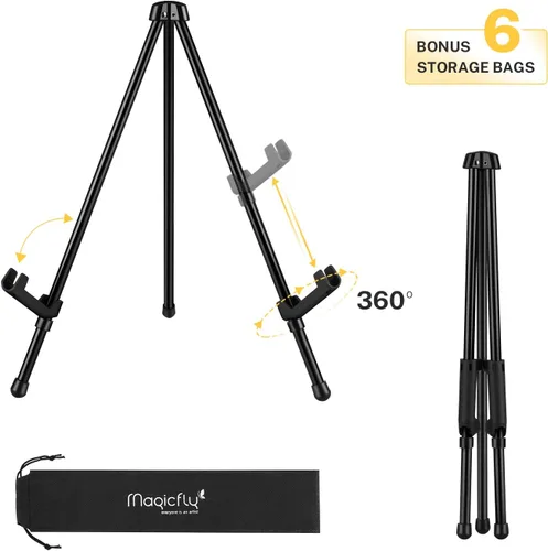 Miniatura 2 de Magicfly Paquete de 6 caballetes de mesa, caballetes de mesa de acero negro para exhibición, caballete de trípode ajustable y portátil con 6 bolsas