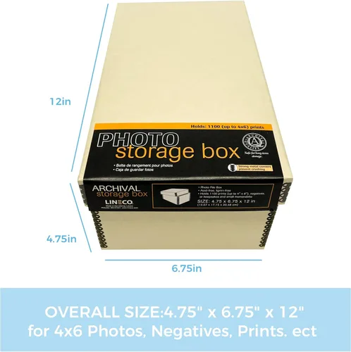 Miniatura 2 de Lineco Caja de tarjetas fotográficas, almacenamiento de archivo de calidad de museo, sin ácidos con tapa extraíble, almacenamiento a granel