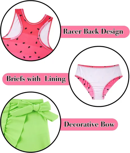 Miniatura 21 de Traje de baño tankini de 3 piezas para niñas, lindo bikini con salida de baño con falda de playa de 5 a 16 años