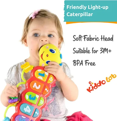Miniatura 5 de KiddoLab Lira - Juguete musical para bebé con luces y música, oruga interactiva giratoria y anillos apilables para bebés de más de 3 meses, cabeza