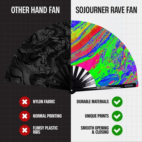 Miniatura 112 de SoJourner Bags Rave Fan – Ventilador plegable grande – Ventilador de mano Clack para raves, Halloween, Burlesque, trajes de arcoíris para mujeres