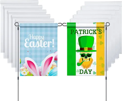 10 banderas de jardín en blanco de sublimación de 12 x 18 pulgadas para decoración del día de San Patricio y Día de Pascua, banderas de poliéster de