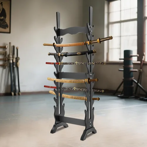 Miniatura 4 de Katana - Soporte para espada Soporte de piso de exhibición de espada de 20 niveles Soporte de bambú samurái Katana Soporte de piso resistente