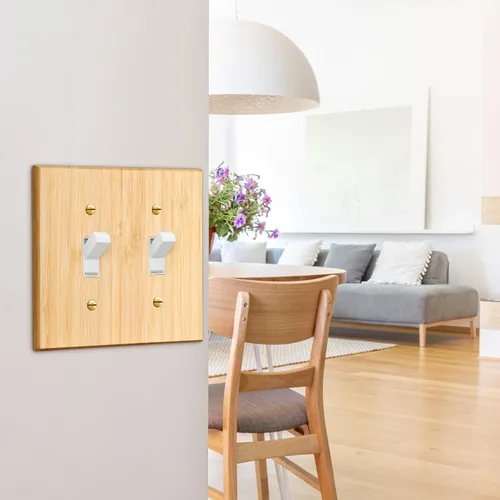 Miniatura 4 de Pinkunn 10 piezas de placa de interruptor de luz de madera maciza, cubierta de salida de madera de bambú, placa decorativa de pared para el hogar