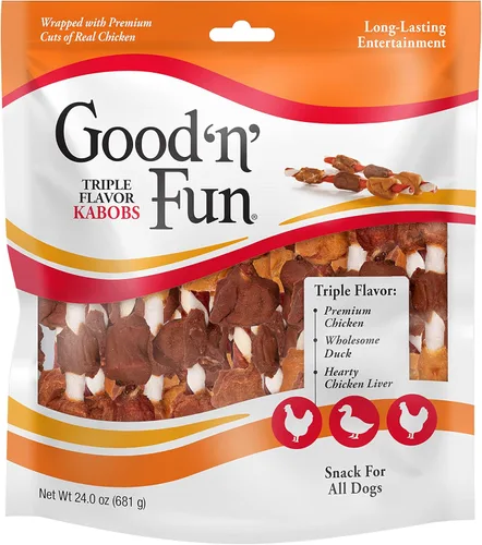 Good'N'Fun - Brochetas de cuero crudo de triple sabor para perros, 24 oz, 36 unidades (P-94187)