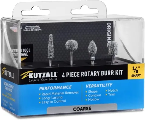 Miniatura 8 de Kutzall Kit de fresas rotativas de 4 piezas - Eje de 1⁄8", Fino - Brocas de tallado de madera para Dremel, Foredom, Ryobi, DeWalt, Milwaukee Tools
