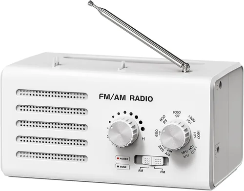 Radio AM FM portátil, radio transistor Goodes enchufable de pared con batería con la mejor recepción, altavoz fuerte, excelente sonido, radios