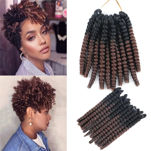 Miniatura 44 de Saniay - 3 paquetes de trenzas de ganchillo cortas trenzadas de ganchillo con espiral, rizos con espiral jamaicana, 20 mechones por paquete