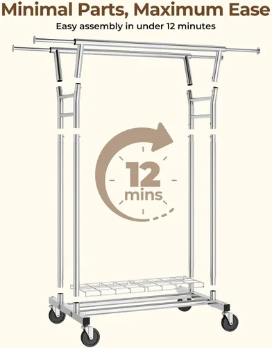 Miniatura 14 de HYSEYY Perchero de ropa resistente, perchero con ruedas para colgar ropa con estantes, carga de 700 libras, armario portátil con ruedas