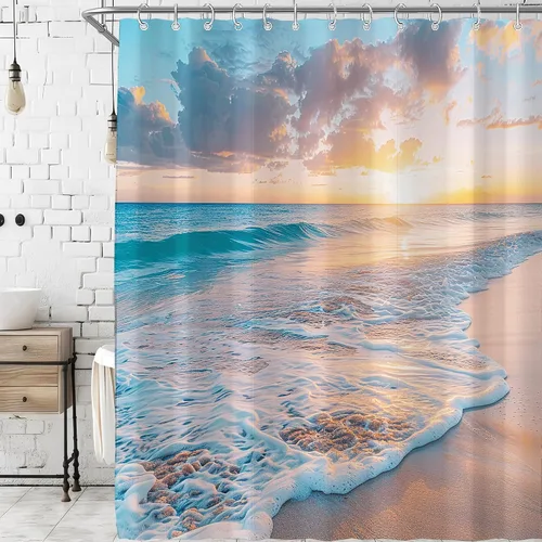 Miniatura 13 de Cortina de Ducha Pequeña de Cabina para RV de Medio Tamaño Océano Playa Costera Seaside para Baño 36A*72A Pulgadas Náutica Verano Playera Decoración