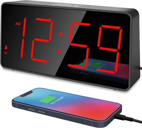Miniatura 9 de Peakeep Reloj digital, reloj despertador alimentado por batería para dormitorios, esfera de espejo, números grandes, 6 atenuadores para personas