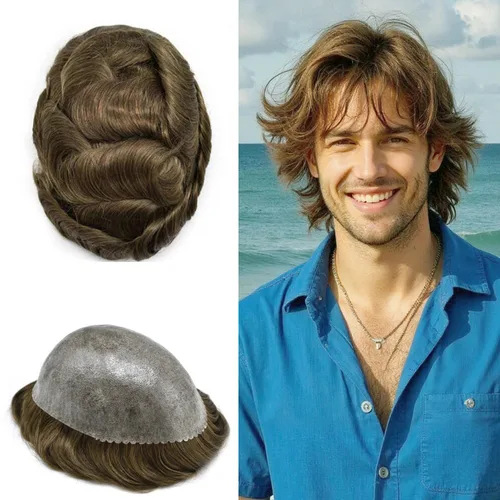 Miniatura 81 de Toupee for Men Hair Piece Real Human Hair Full Poly Skin Mens Toupee Mens Hair System Injected PU Hair System Invisible Hairpiece for