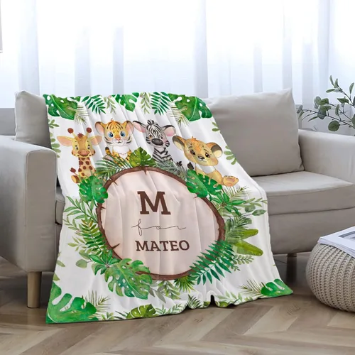 Miniatura 5 de Manta personalizada de animales bebés para niños y niñas, mantas personalizadas con nombre, manta ligera de franela suave para ropa de cama, sofá