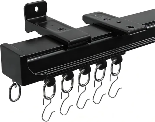 Cortina de techo para montaje en pared, color negro, 9 pies con gancho, barras de cortina para divisor, sala de estar, dormitorio, oficina, armario