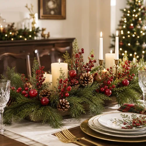 Miniatura 7 de BANBERRY DESIGNS Púas de Navidad – Plantación de piña con punta de nieve – racimos de bayas rojas y manzanas – Decoración – Artesanía – 9 piezas