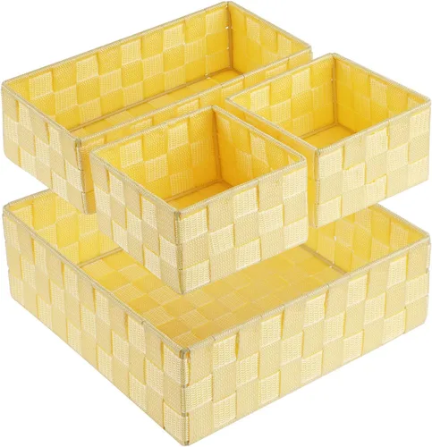 Miniatura 17 de Posprica Caja de almacenamiento tejida, cubo, cesta, contenedor, organizador divisor para cajón, armario, estante, aparador (blanco)