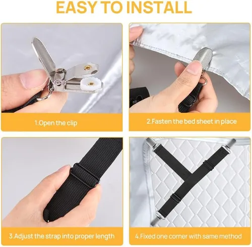 Miniatura 8 de FGY Correas de sábanas ajustables con clips de metal para ropa de cama de mantel