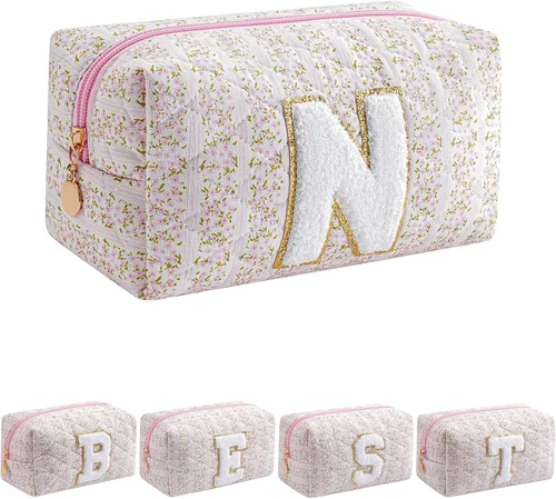 Miniatura 20 de Bolsa de maquillaje alfabética JOVAKIT, bolsa de cosméticos para mujeres, regalos de Navidad para niñas de 6 a 18 años, neceser de viaje con flores