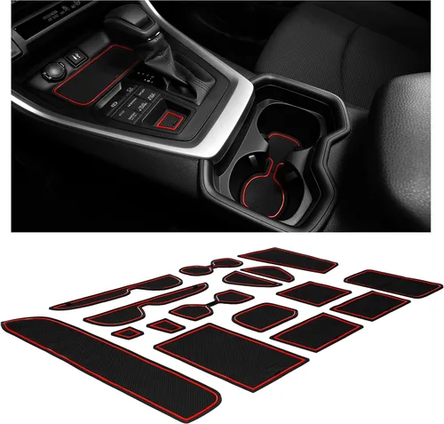 CupHolderHero Compatible con accesorios Toyota RAV4 2019-2024, insertos de portavasos antipolvo antideslizantes personalizados de alta calidad, Rojo