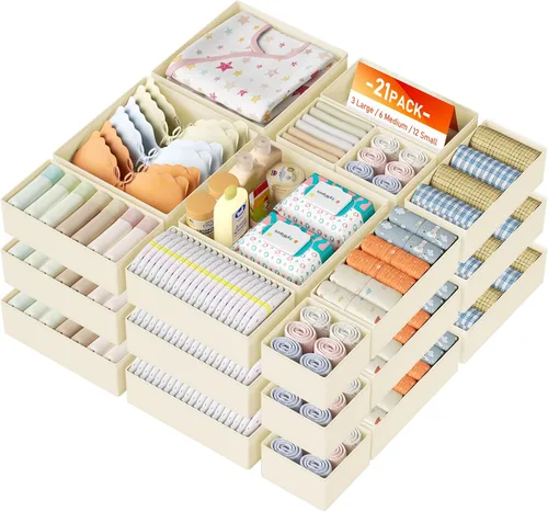 Miniatura 8 de DIMJ Organizador de cajones de ropa – Paquete de 20 contenedores organizadores de cajones de armario para almacenamiento de ropa de bebé, Blanco