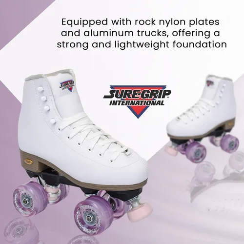 Miniatura 2 de Sure-Grip Fame White - Patines unisex para exteriores con ruedas de movimiento rosa, bota vegana con forro de microfibra, placas de nailon