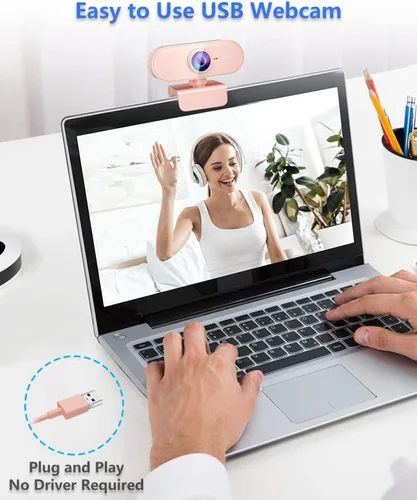 Miniatura 6 de Cámara web para PC con micrófono, Full HD 1080P rosa, cámara web de transmisión con micrófono para computadora portátil Mac, cámara de computadora
