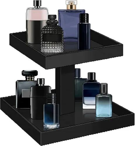 Miniatura 7 de YAGELI Organizador de Perfumes Negro para Hombres - Estante Organizador de Colonias Acrílico de 2 Niveles para Hombres, Almacenamiento de Tocador