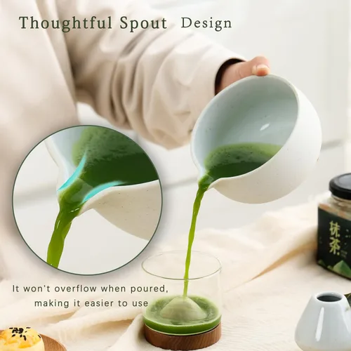 Miniatura 3 de Ochcahser Juego de té japonés, incluye cuenco de matcha con boquilla, soporte para batidor de matcha (chasen), 15.2 onzas hechas a mano de cerámica