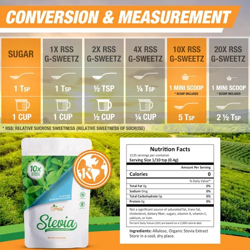 Miniatura 2 de Alulosa - Edulcorante multiusos de mezcla de stevia - 10 veces dulzura de azúcar; porciones totales 1135; edulcorante sin calorías, sustituto sin