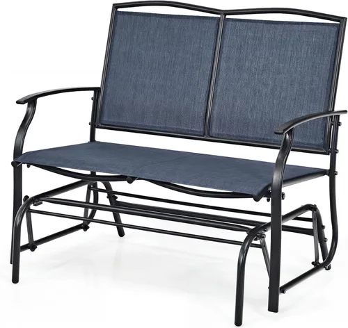 Miniatura 11 de Tangkula Banco planeador de patio para 2 personas, silla de sofá biplaza mecedora para exteriores con marco de acero resistente, tela de asiento