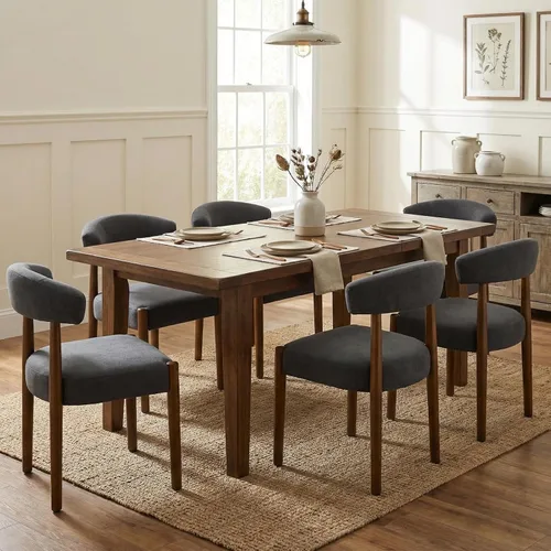Miniatura 17 de VKNOW Juego de 2 sillas de comedor de madera, modernas sillas de comedor tapizadas con patas de madera de nogal y respaldo curvo, sillas de cocina
