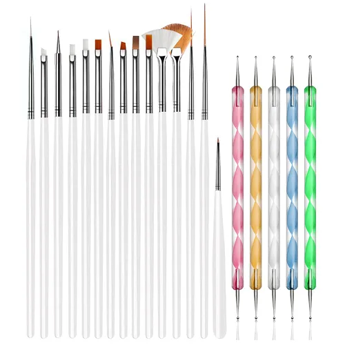 Miniatura 8 de 20 herramientas de diseño de arte de uñas, juego de 15 pinceles de pintura con 5 bolígrafos punteados, negro..