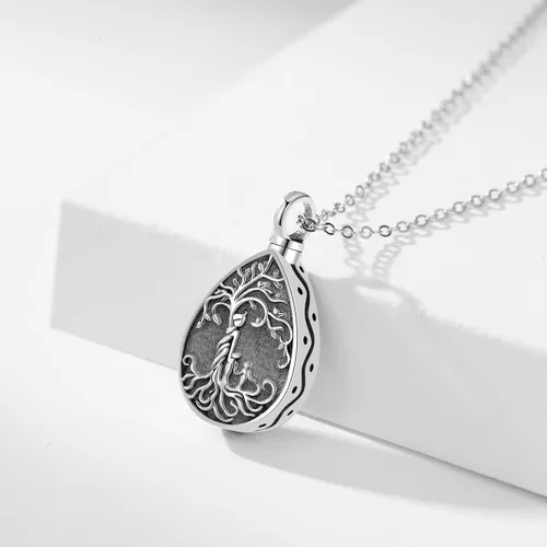 Miniatura 67 de Collar con colgante de urna de cenizas de cremación y árbol de la vida para mujer, plata de ley US1