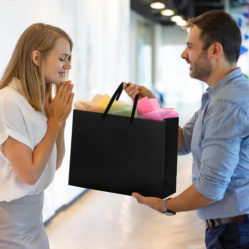 Miniatura 3 de Prime Line Packaging Bolsas de regalo negras, bolsas de papel kraft con asas para compras, pequeñas empresas, boutiques, venta al por menor