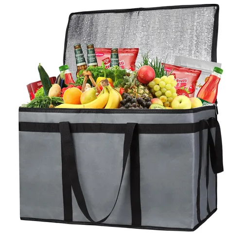 Miniatura 33 de Paquete de 1 bolsa aislada para entrega de alimentos con parte inferior dura, calentadores de alimentos comerciales XXXL para conductores de Negro