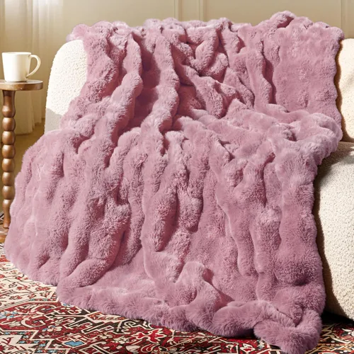 Miniatura 21 de Manta de piel sintética ultrasuave y acogedora, manta mullida de felpa gruesa de burbujas, manta mullida de lujo de gran tamaño para sofá, cama