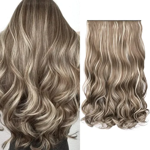 Miniatura 33 de REECHO Extensiones de cabello rubio, extensiones de una pieza con clip de 20" para mujer, extensiones de cabello sintético suave y natural con ondas