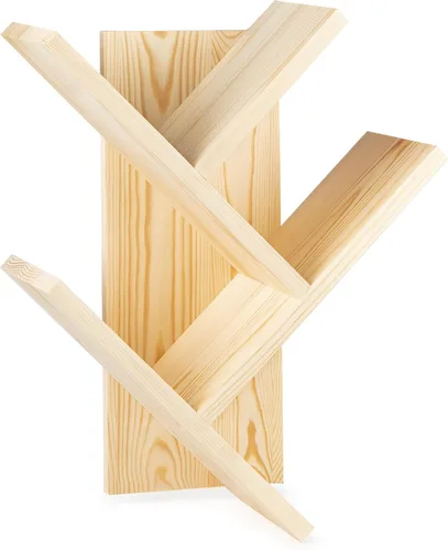 Estantería de árbol, organizador de libros naturales de 3 niveles montado en la pared, estante de madera de pino macizo para dormitorio