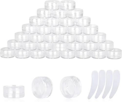 Miniatura 16 de 50 recipientes de muestra de 0.11 oz, frascos vacíos de 0.11 onzas líquidas con tapas, pequeños recipientes para cosméticos, mini tarros de muestra