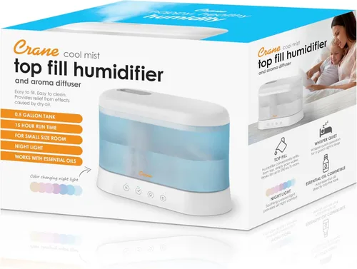 Miniatura 7 de Crane Humidificador de niebla fría de 0.5 galones de llenado superior y difusor de aceite esencial, silencioso, tiempo de funcionamiento de 15
